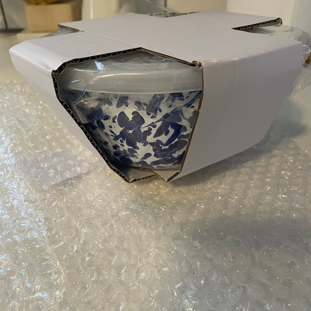 NEW Golden Rabbit Enamelware Prep Bowl Set of 2 Cobalt Swirl